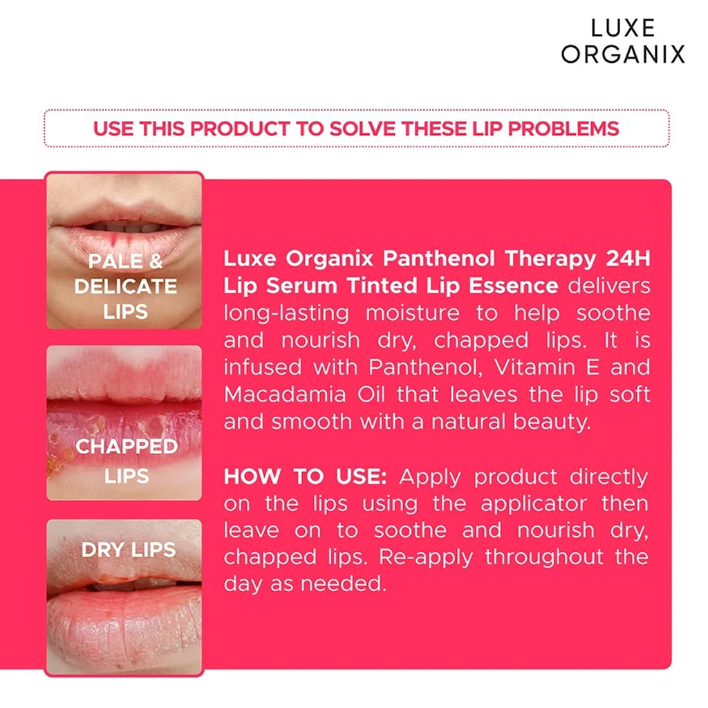 Luxe Organix Panthenol Therapy 24H Lip Serum Tinted Lip Essence Cherry Glaze 10g