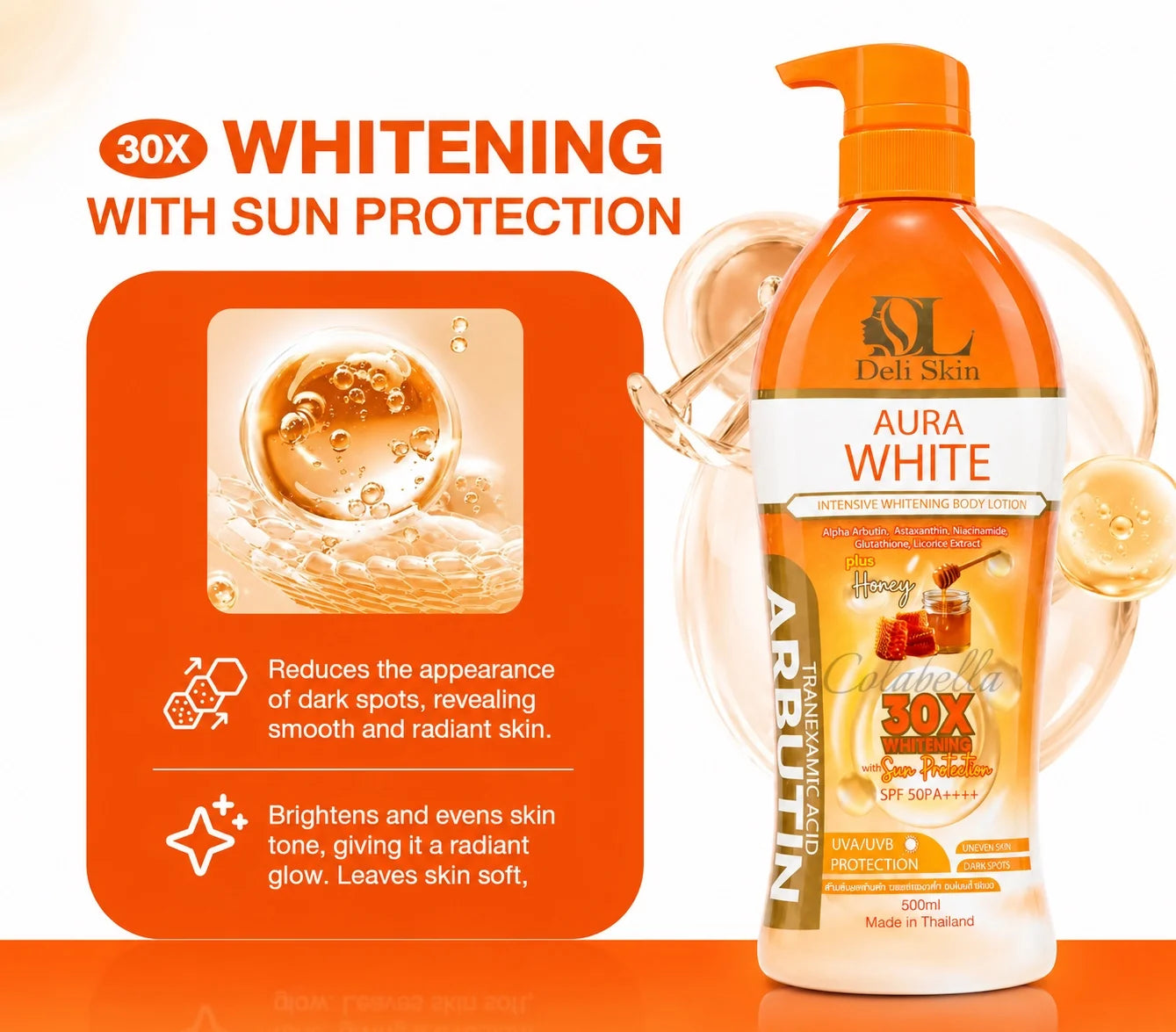 Deli Skin Aura White Intensive Whitening Body Lotion SPF50 PA++++ 500ml