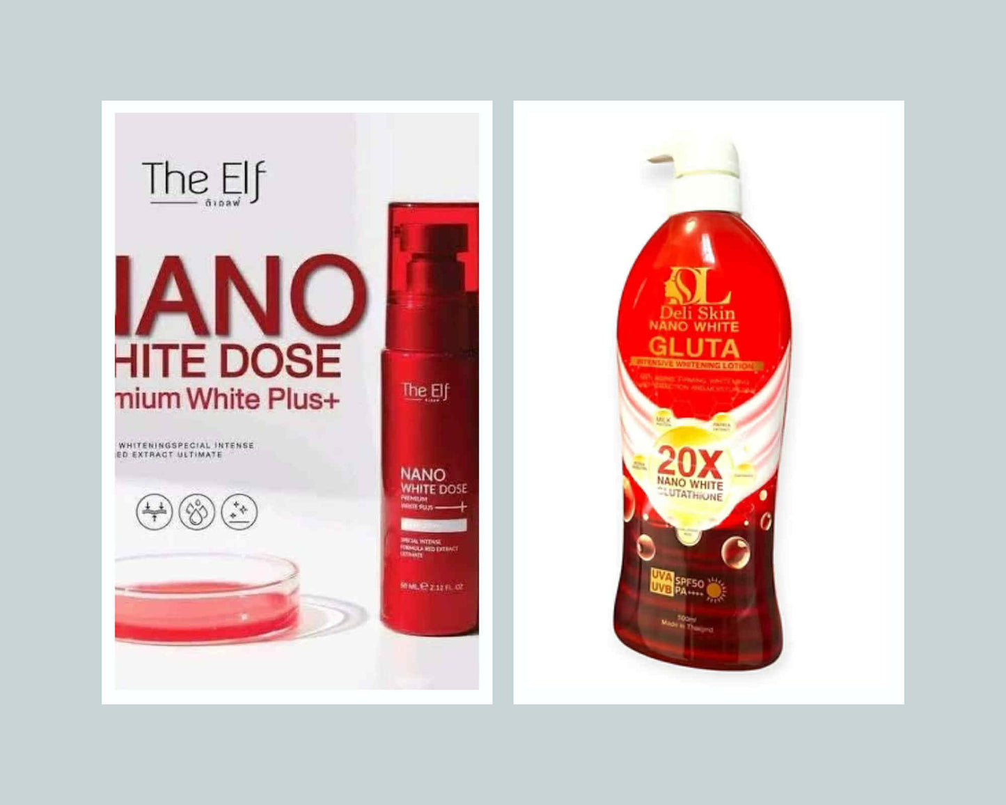 Deli Skin Nano White GLUTA Intensive Whitening Lotion + The Elf Nano White Dose Premium White Plus