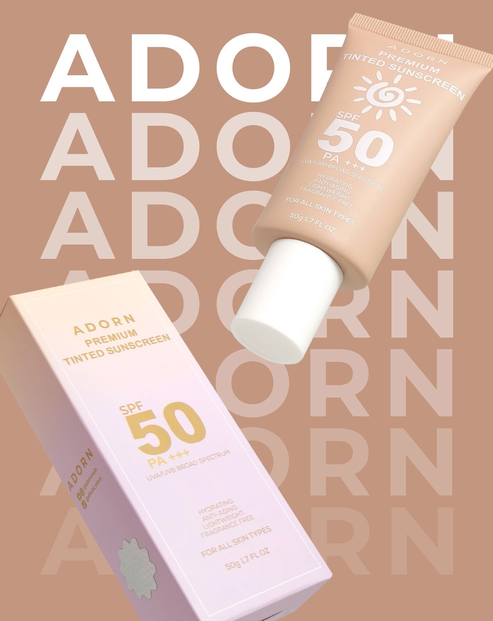 Adorn Premium Tinted Sunscreen SPF50 PA+++ 50g – Glass Skin Australia
