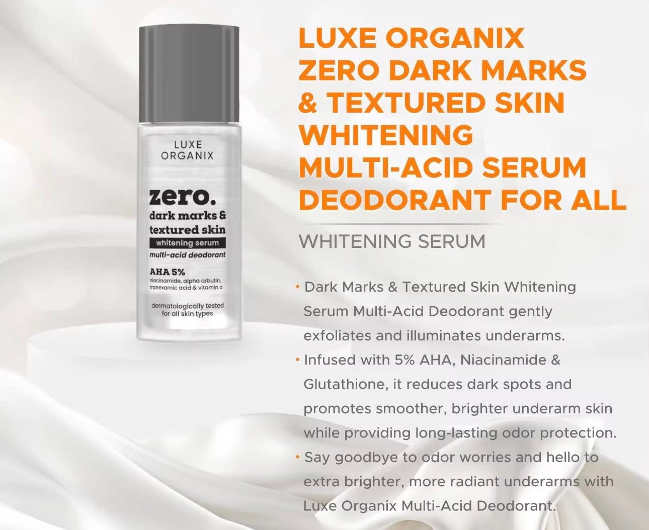 Luxe Organix Zero Dark Marks & Textured Skin Whitening Serum Deodorant For All Skin Types