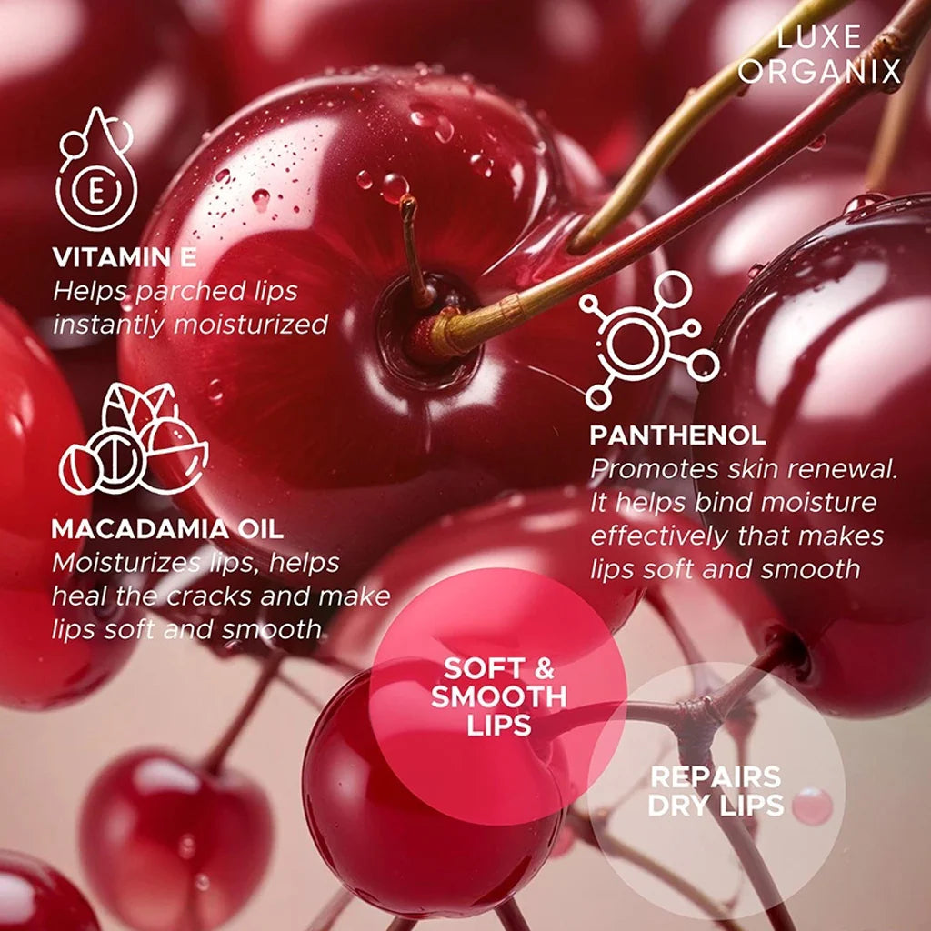Luxe Organix Panthenol Therapy 24H Lip Serum Tinted Lip Essence Cherry Glaze 10g