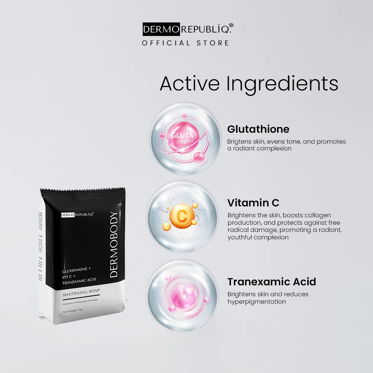 Dermobody glutathione + vitamin c + tranexamic acid brightening body bar