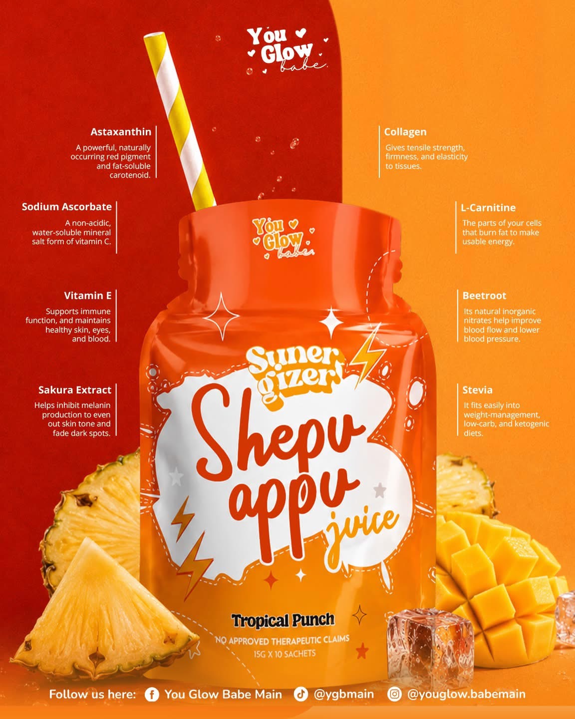 You Glow Babe Shepu Appu Juice Tropical Punch 15g x 10 Sachets