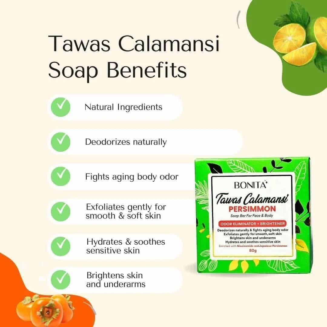 Bonita Tawas Calamansi Persimmon Soap (Odor Eliminator + Brightener) 80g