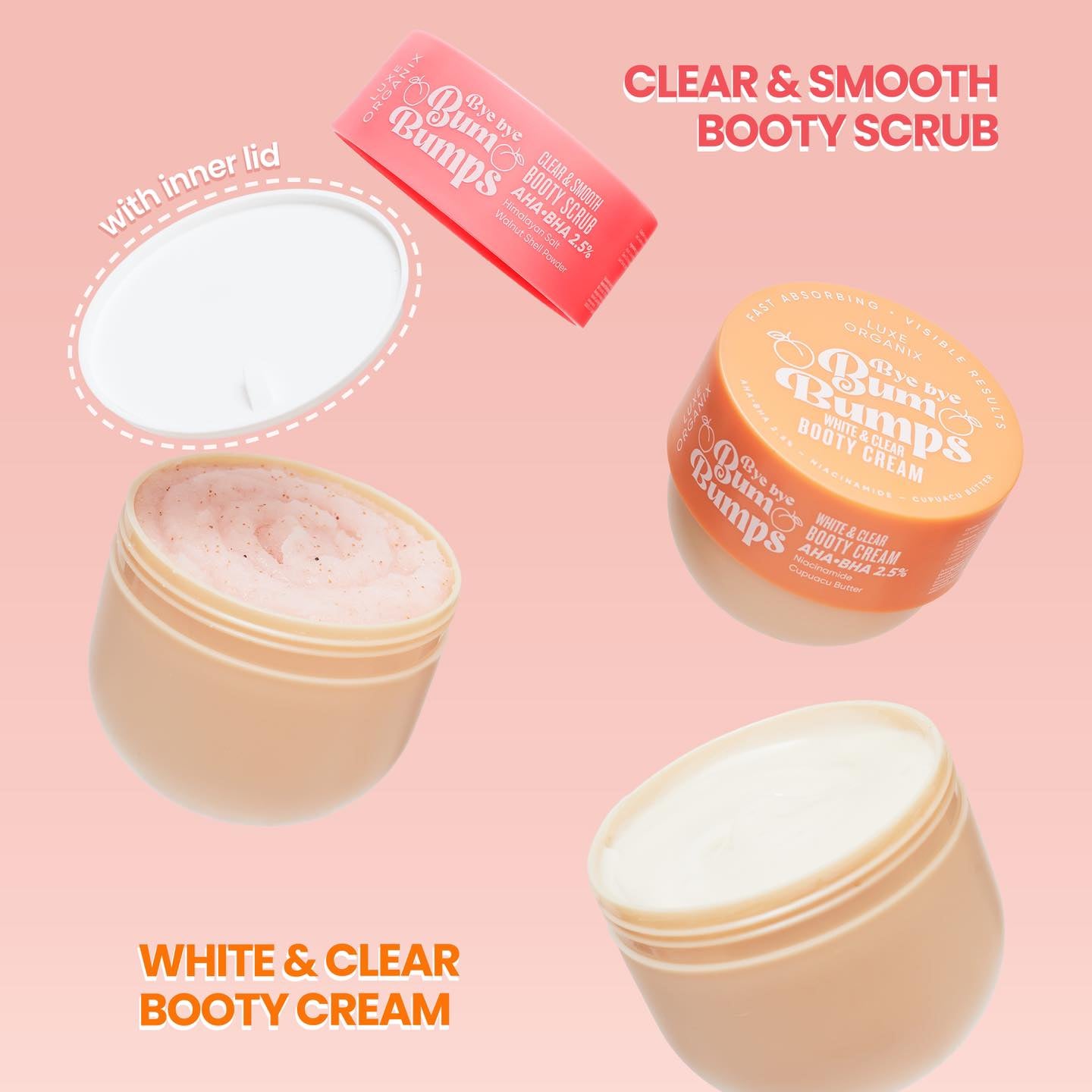 Luxe Organix Bye Bye Bumps Booty Cream and Scrub Combo Package