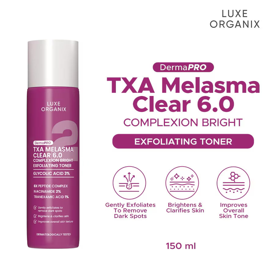 LUXE ORGANIX DermaPRO TXA Melasma Clear 6.0 Complexion Bright Exfoliating Toner 150ml