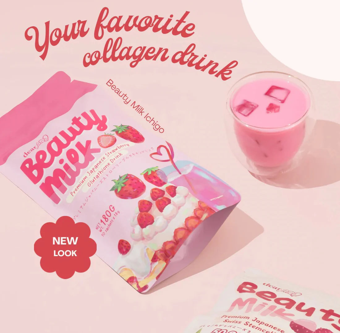 Dear Face Beauty Milk Premium Japanese Glutathione Strawberry Drink 180g