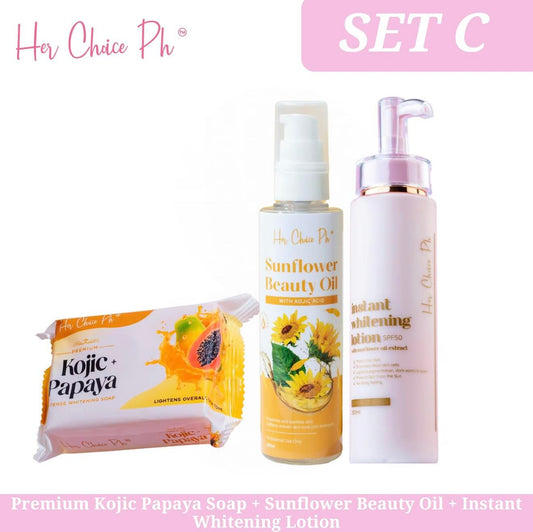 Her Choice Whitening Set (Kojic Soap, Whitening Lotion, Sunflower Beauty Oil)